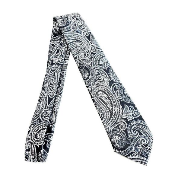 Pierre Cardin Paisley Woven Gray Skinny Polyester Tie - Picture 6 of 6
